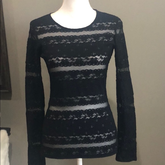 BCBC Fae Long Sleeve Lace Top Black M - Picture 5 of 7
